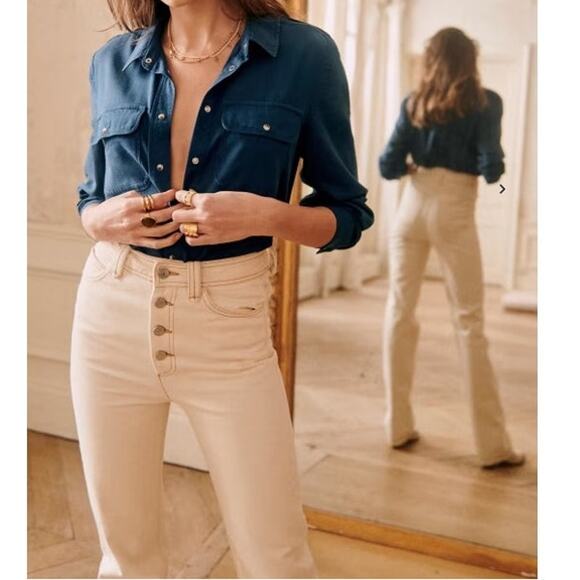 Sezane Cream Straight Leg High Waist Justin Trouser Jeans Button Fly - 44 /US 12 - Picture 1 of 10
